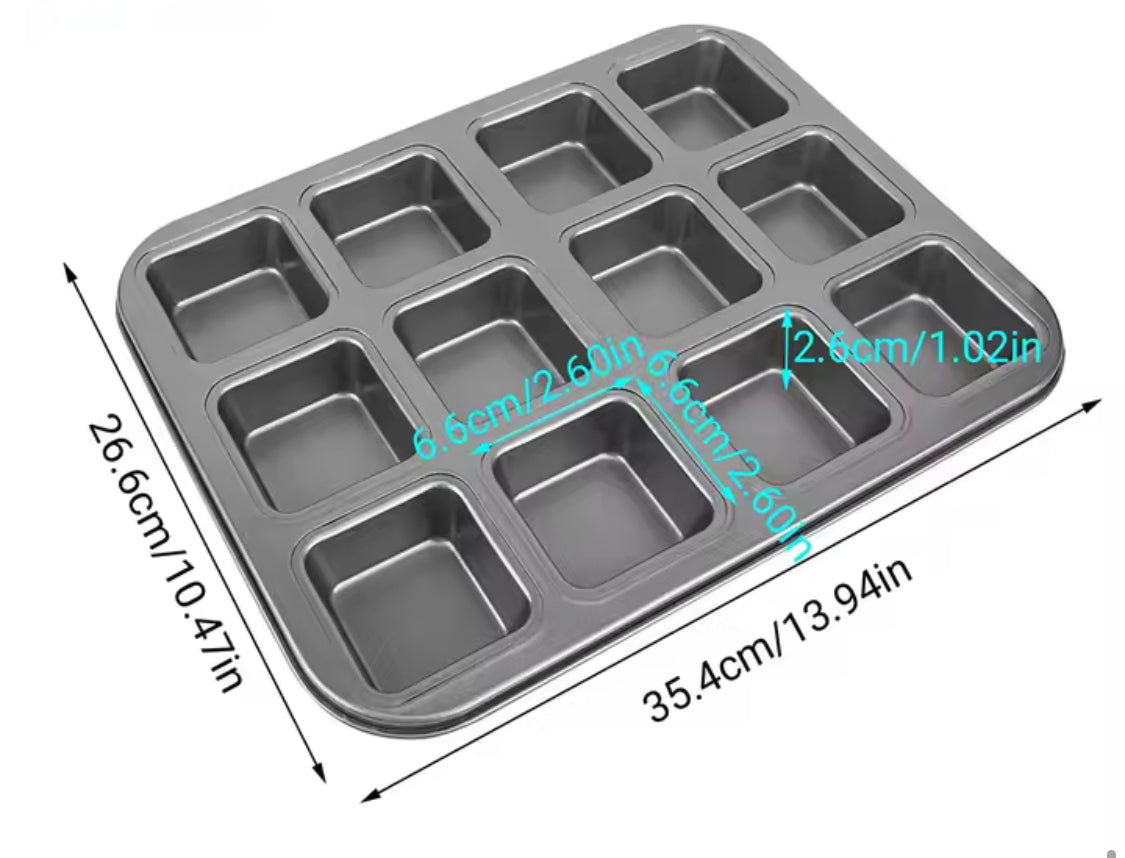 12 Grid Carbon Steel Square Muffin Pan, Non-Stick Mini Muffin Baking Pan, Bakeware Baking Tools 12 Grid Carbon Steel Square Muffin Pan, Non-Stick Mini Muffin Baking Pan, Bakeware Baking Tools